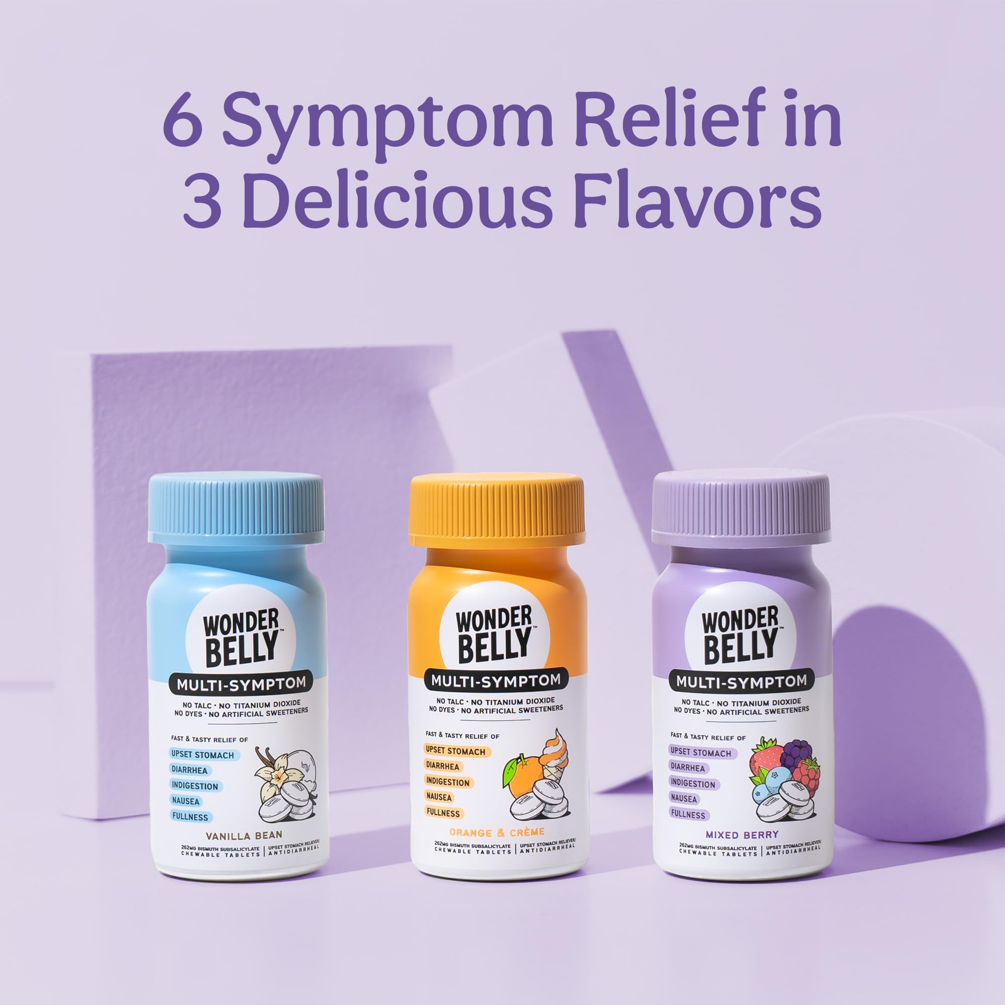 Wonderbelly dosis 262 mg de bismuto subsalicilato para síntomas digestivos.