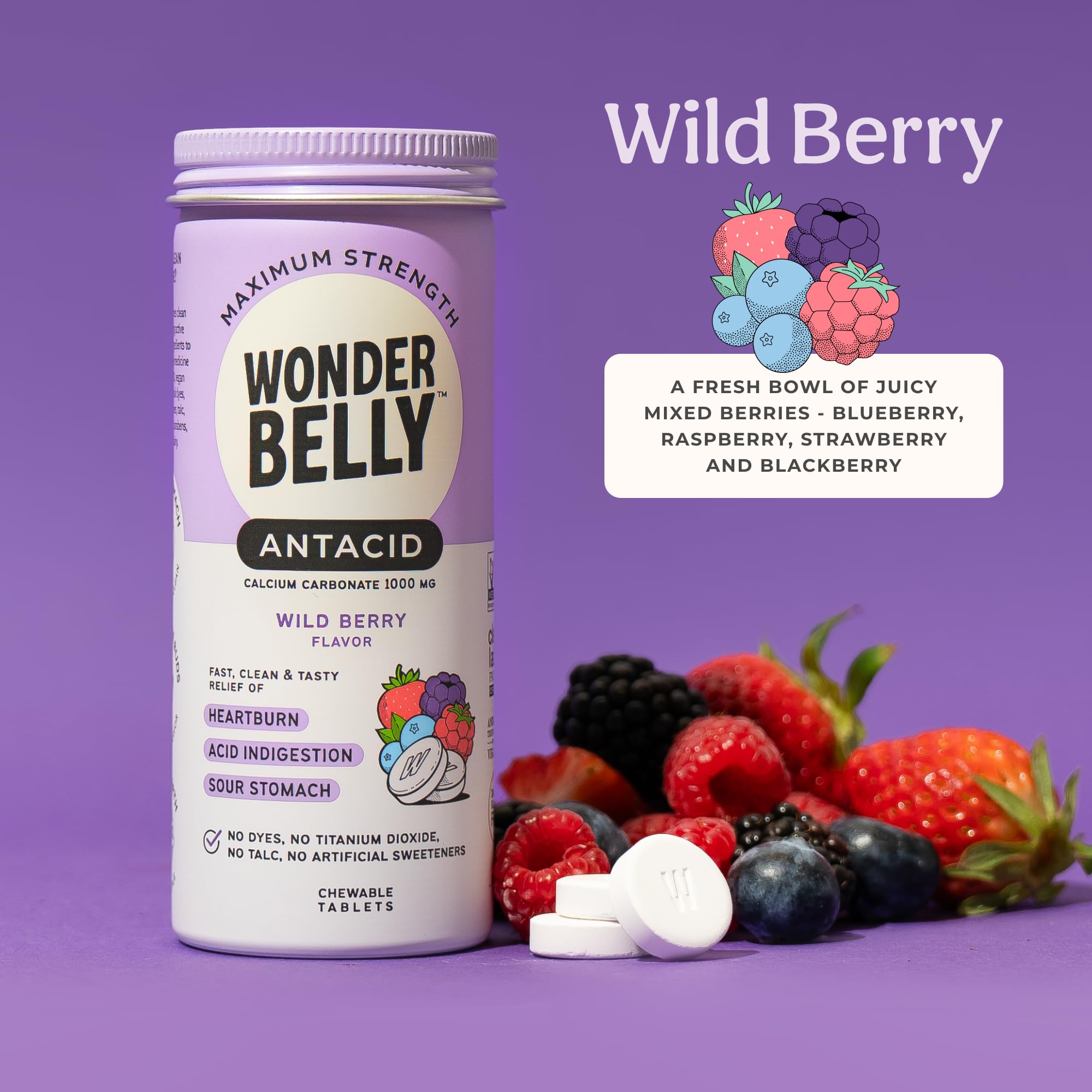 Wonderbelly tabletas 1000 mg de carbonato de calcio para alivio potencial