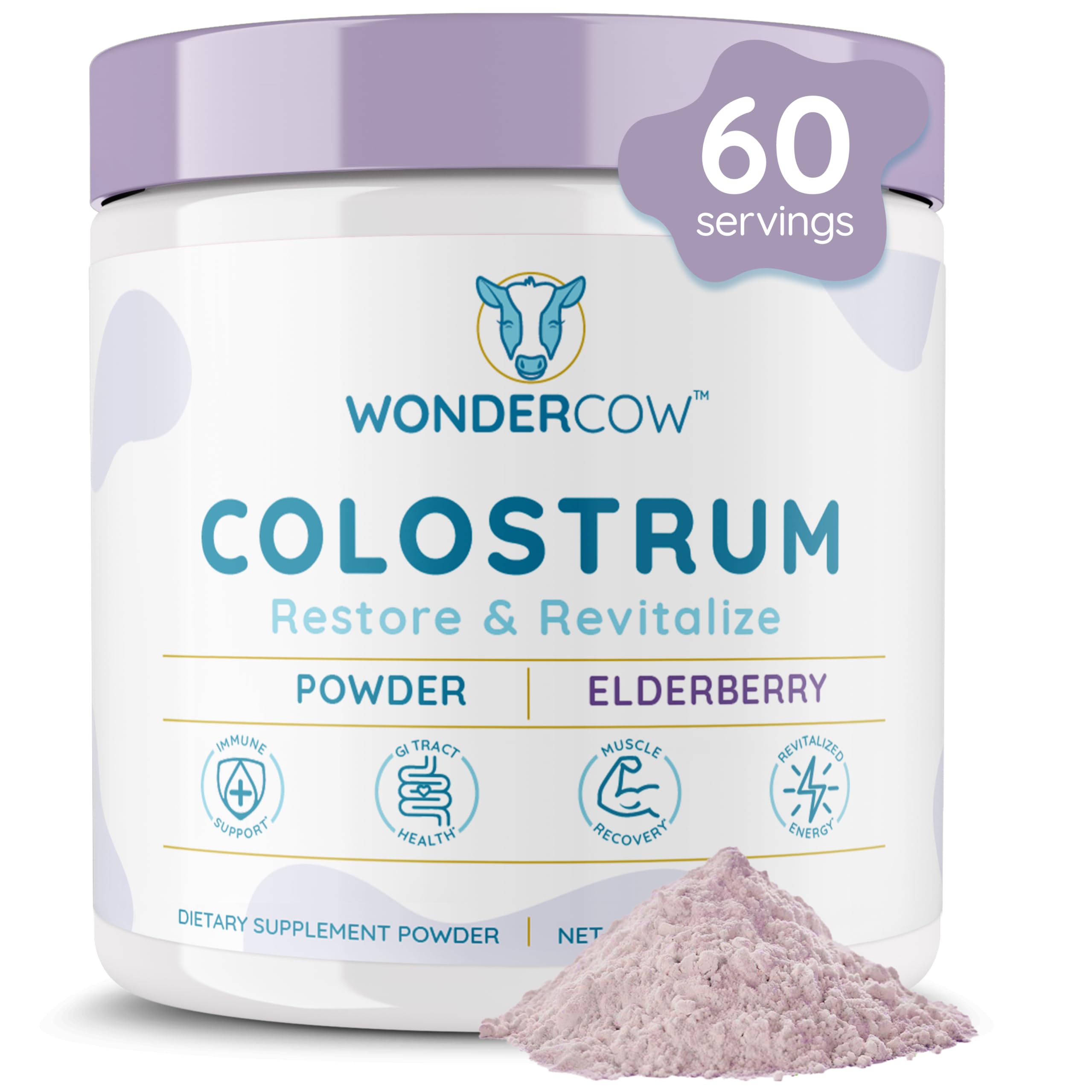 WONDERCOW Colostro polvo de saúco para mezclar en bebidas diarias y apoyar la digestión.