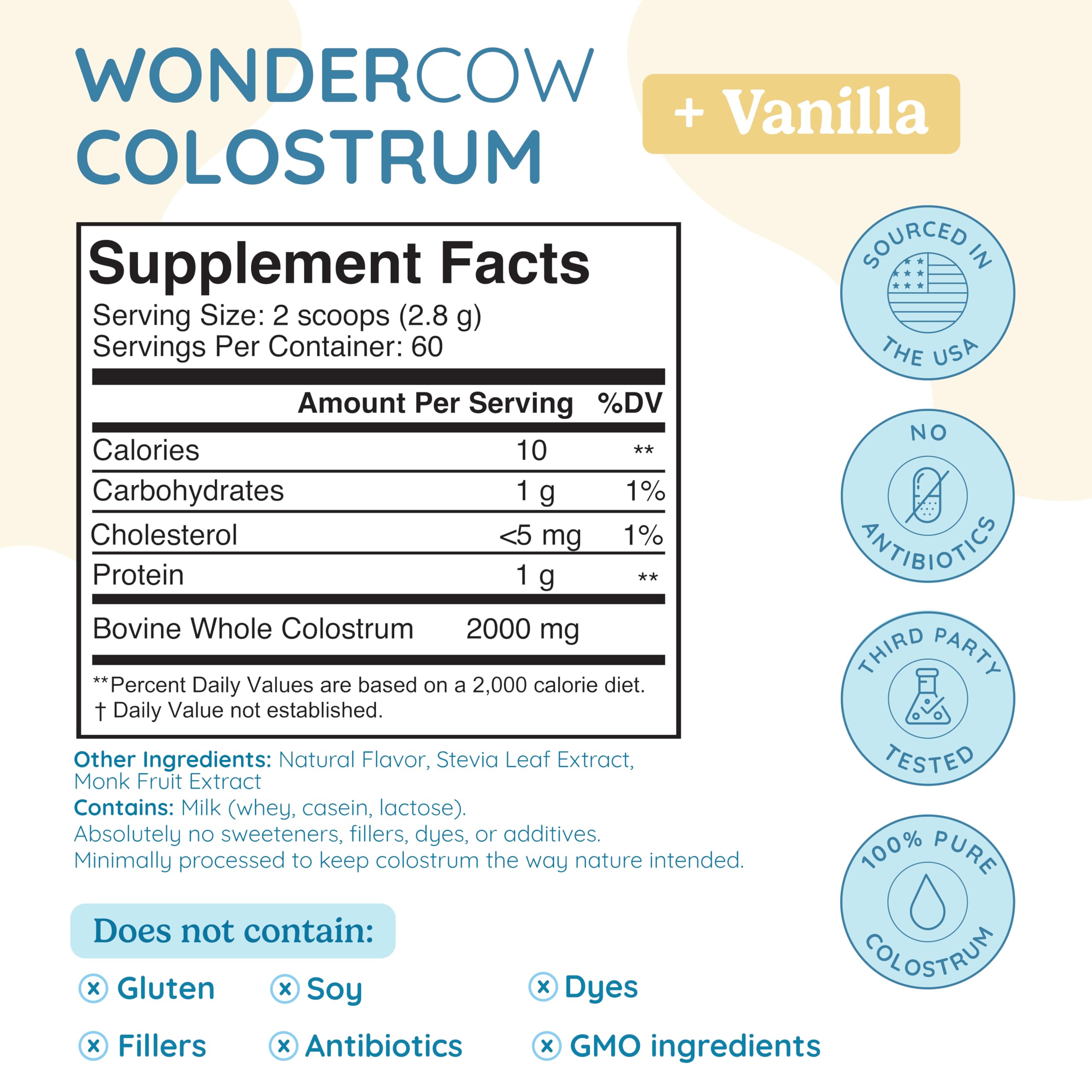 WONDERCOW colostro sobre dosis vainilla, práctico para llevar.