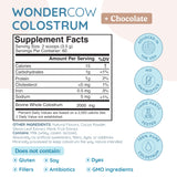 Polvo de colostro WonderCow con cacao para sabor suave y apoyo inmunitario.