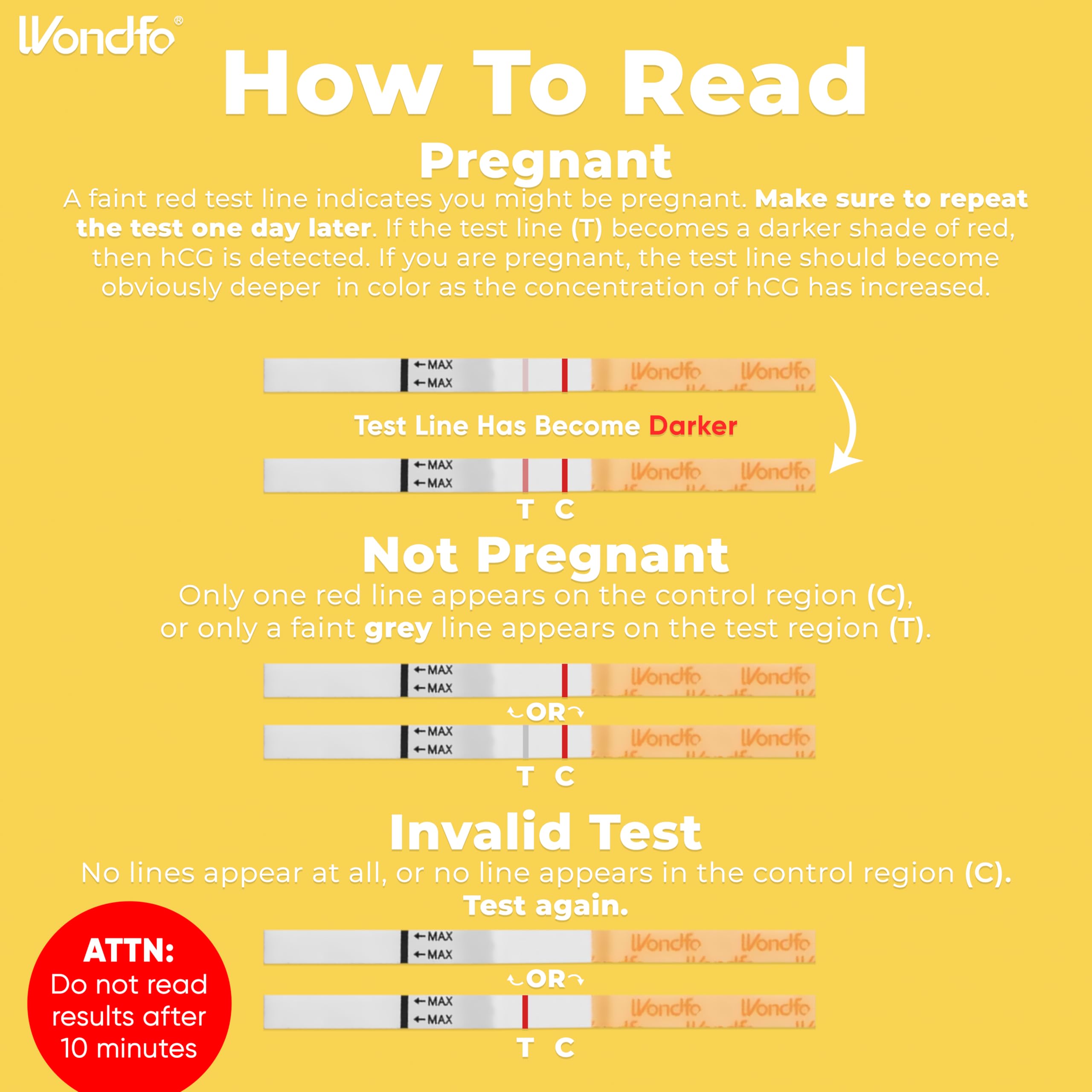 Tira de prueba de embarazo Wondfo para resultados tempranos y lectura fácil.