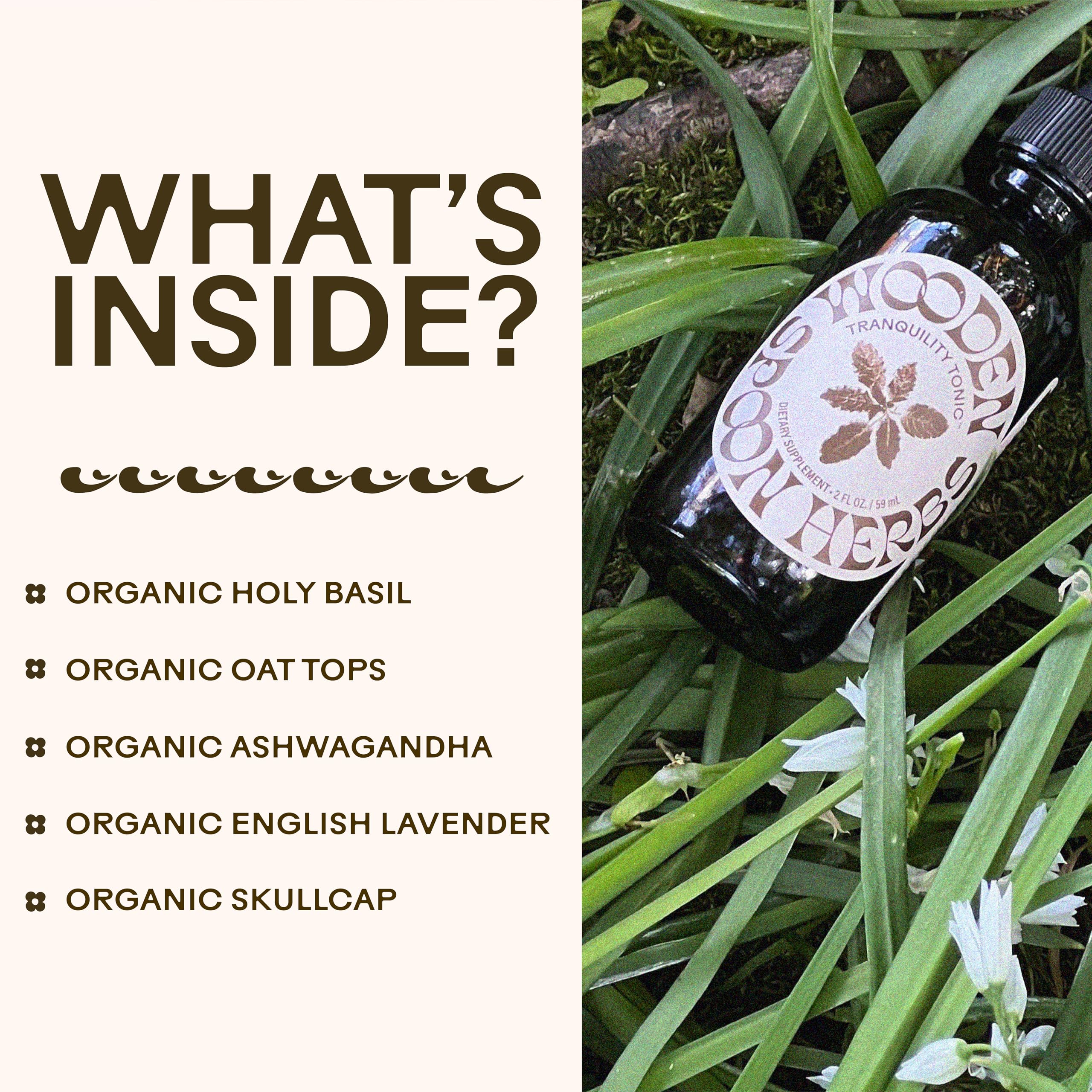 Wooden Spoon Herbs Tranquility Tonic, ingredientes orgánicos destacados para bienestar diario