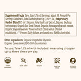 Wooden Spoon Herbs Tranquility Tonic, etiqueta visible con información orgánica