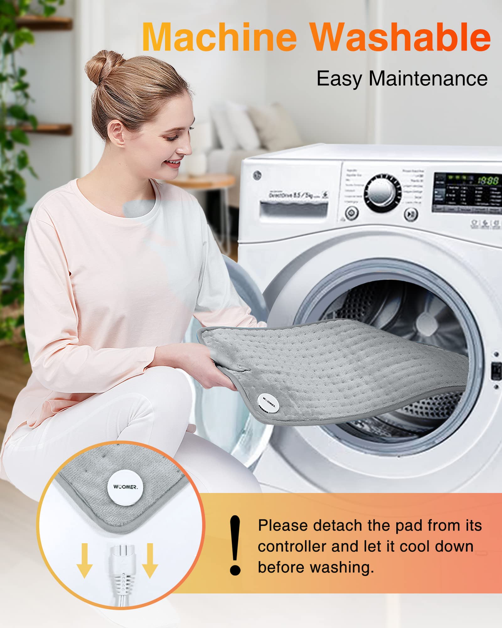 WOOMER almohadilla de calor extra grande, apagado automático para seguridad.