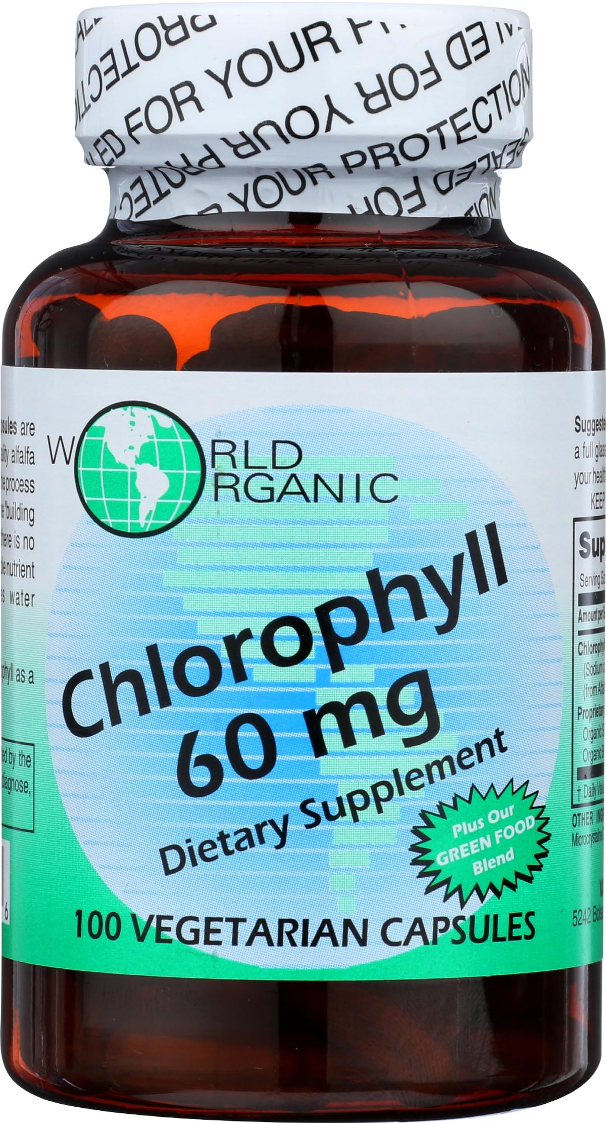 World Organic Clorofila 100 mg cápsulas en botella para uso diario