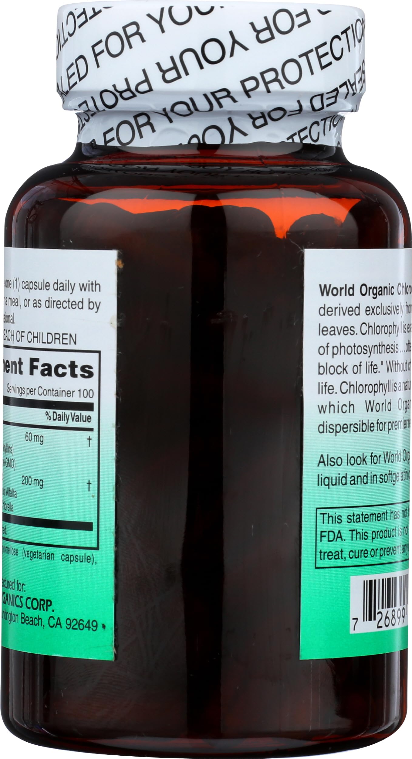 World Organic Clorofila 100 mg cápsulas con etiqueta clara