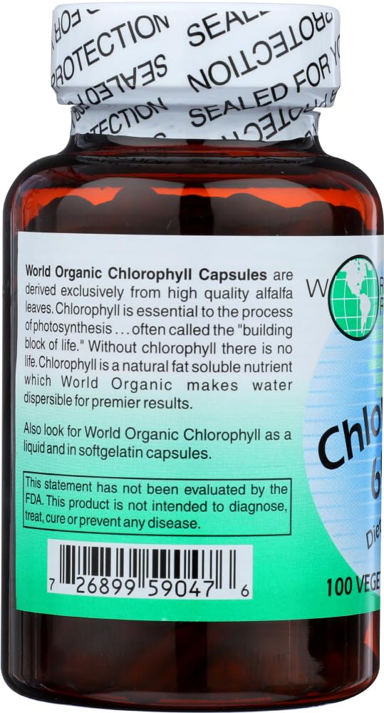 World Organic Clorofila 60 mg, bote de vidrio facilita la dosificación diaria