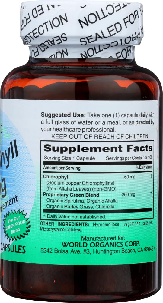 World Organic Clorofila 60 mg, aporta vitaminas A, C y E para la nutrición diaria
