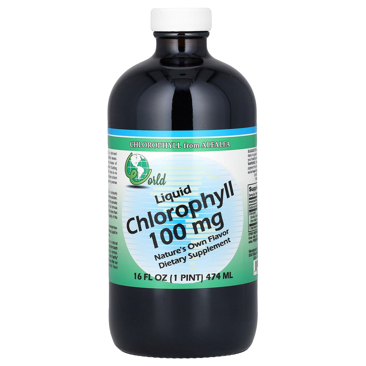 World Organics Clorofila líquido, botella 100 mg, ideal para apoyo diario de energía.