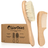 Worthies cepillo para bebé de madera con cerdas de cabra suaves, cuidado suave del cuero cabelludo.