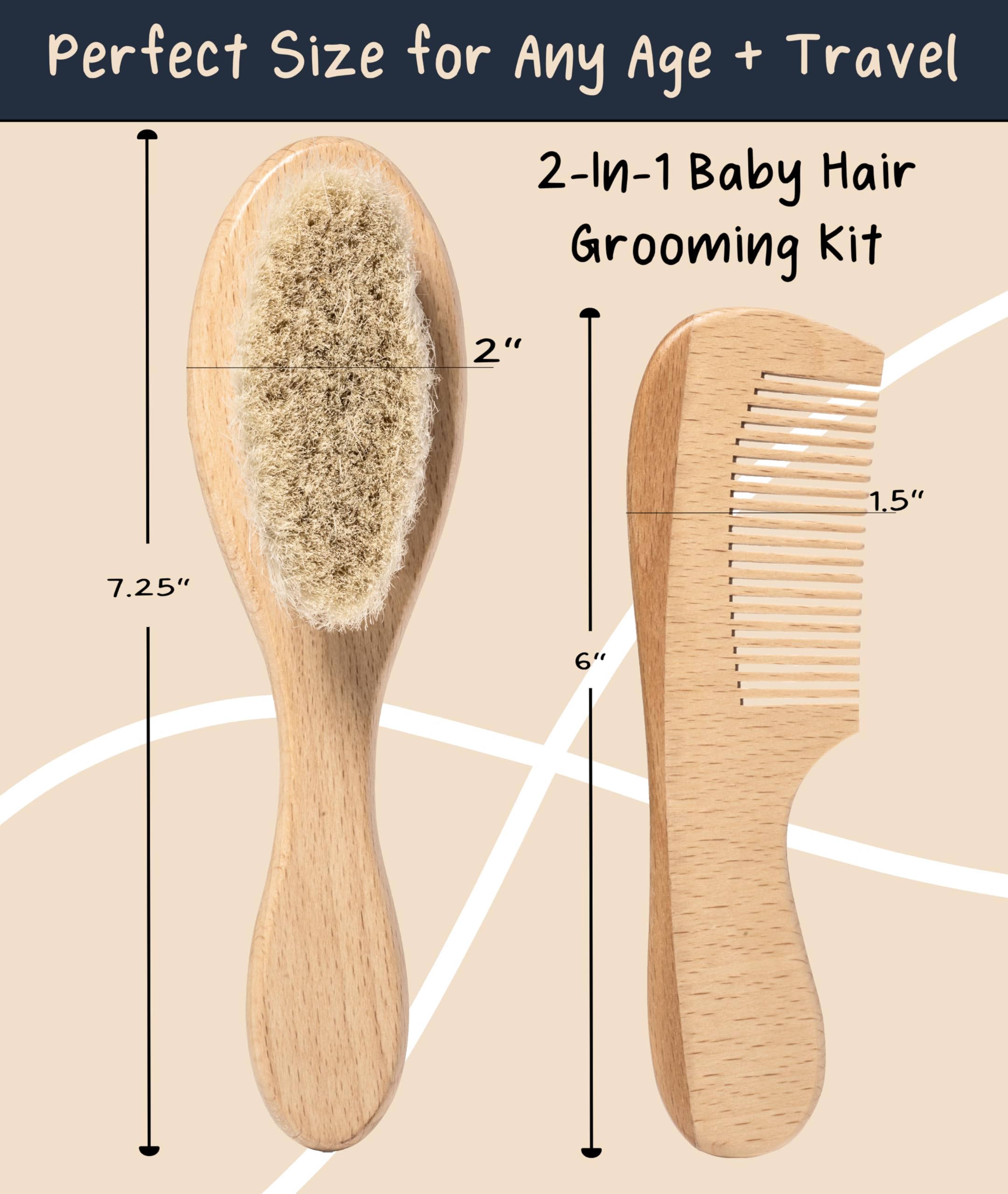 Worthies peine para bebé de madera de pera con dientes suaves para peinar sin tirar.