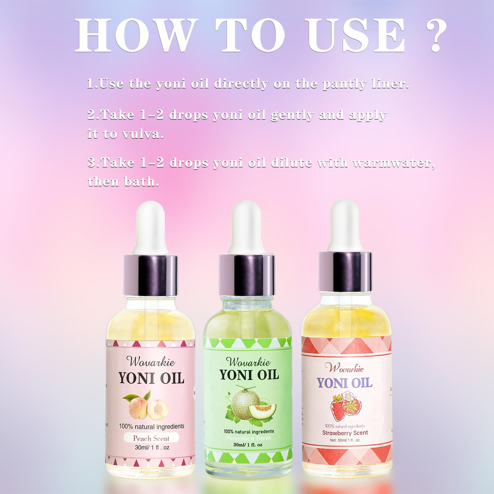 Wovarkie Yoni Aceite: set de tres frascos para uso diario y viaje