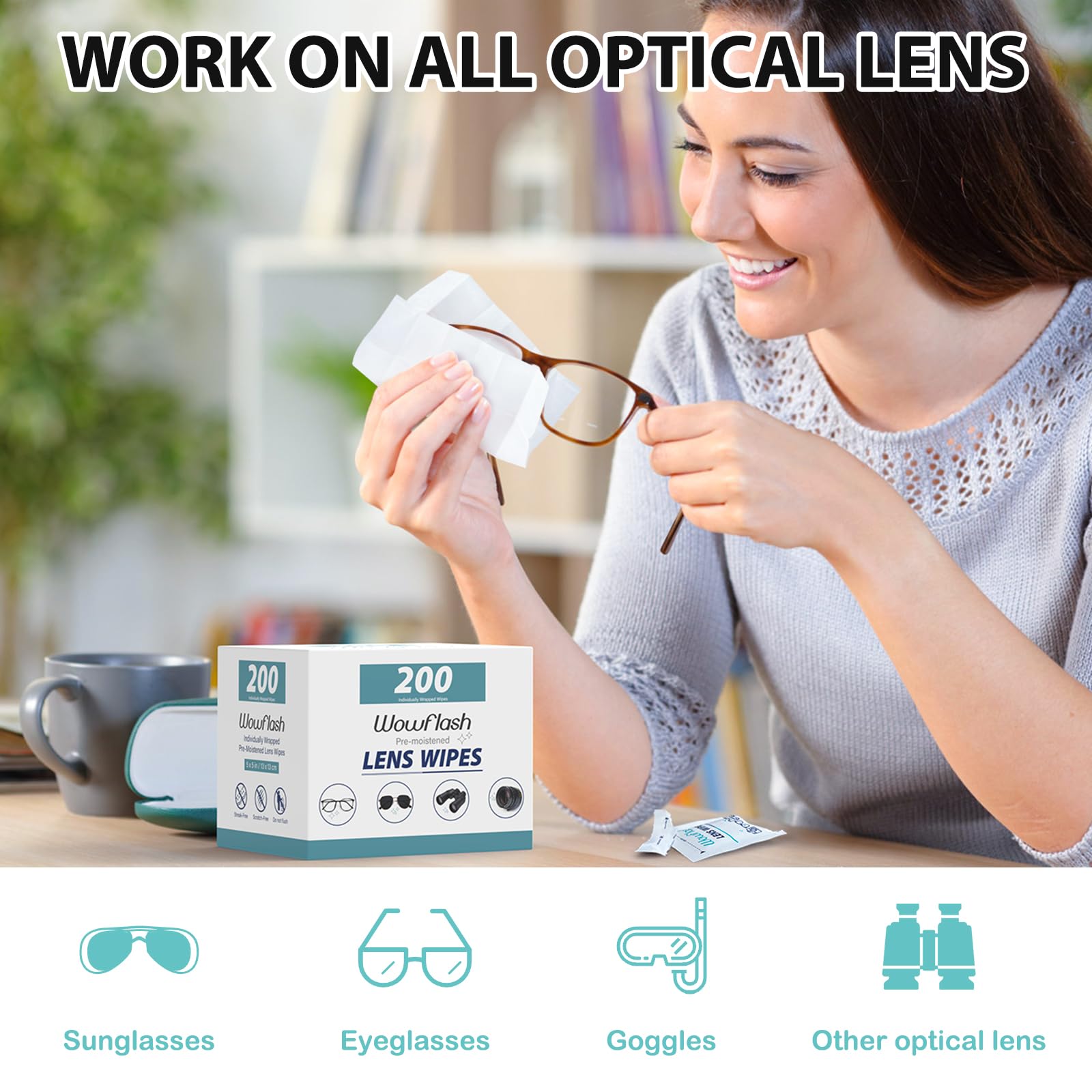 Wowflash: toallitas lentes libre de amoniaco seguras para lentes delicados