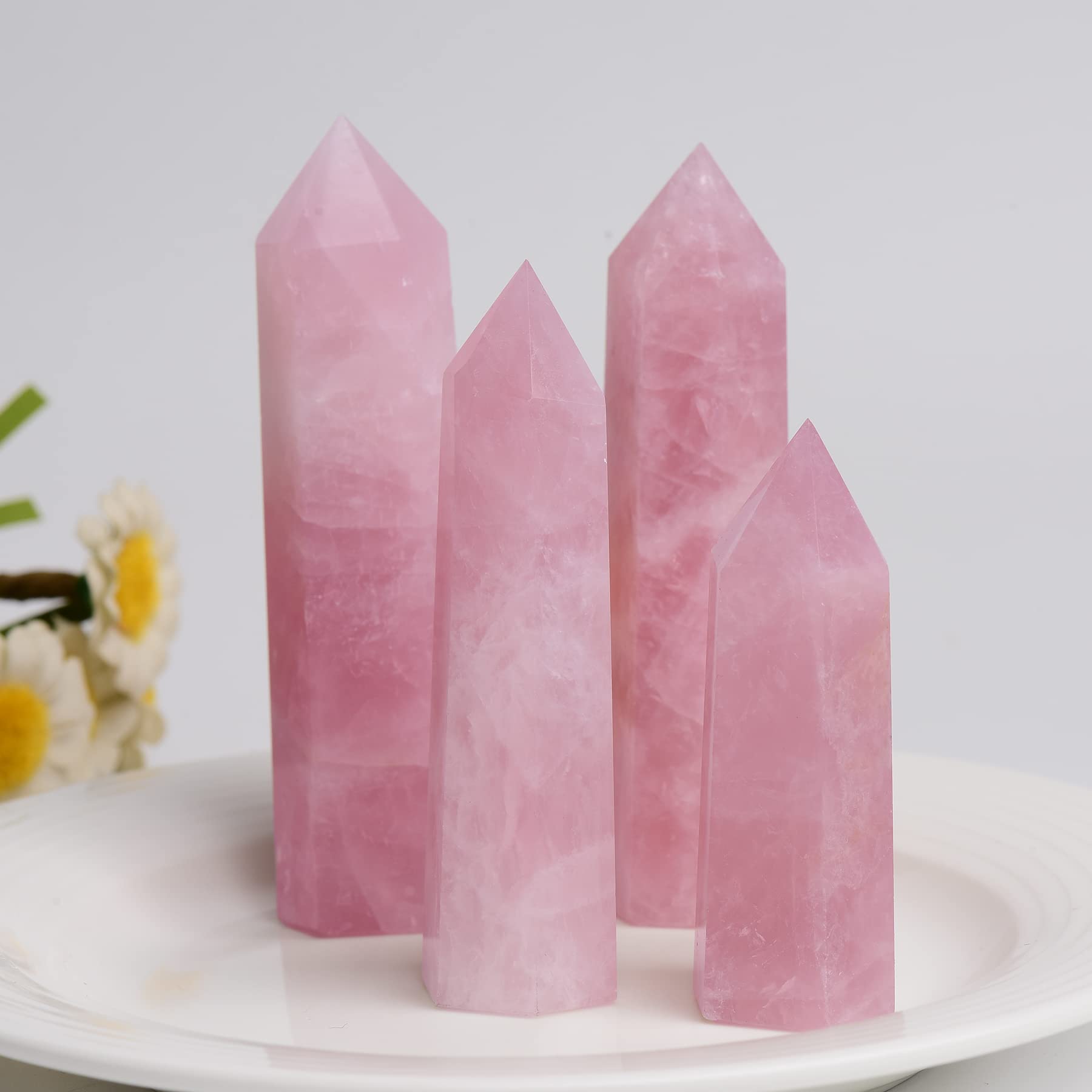 WUYOUSHI torre cristal de cuarzo rosa de 7-9 cm en cualquier espacio