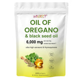 Wuject Aceite de Orégano en cápsulas frente a la botella, uso diario recomendado.