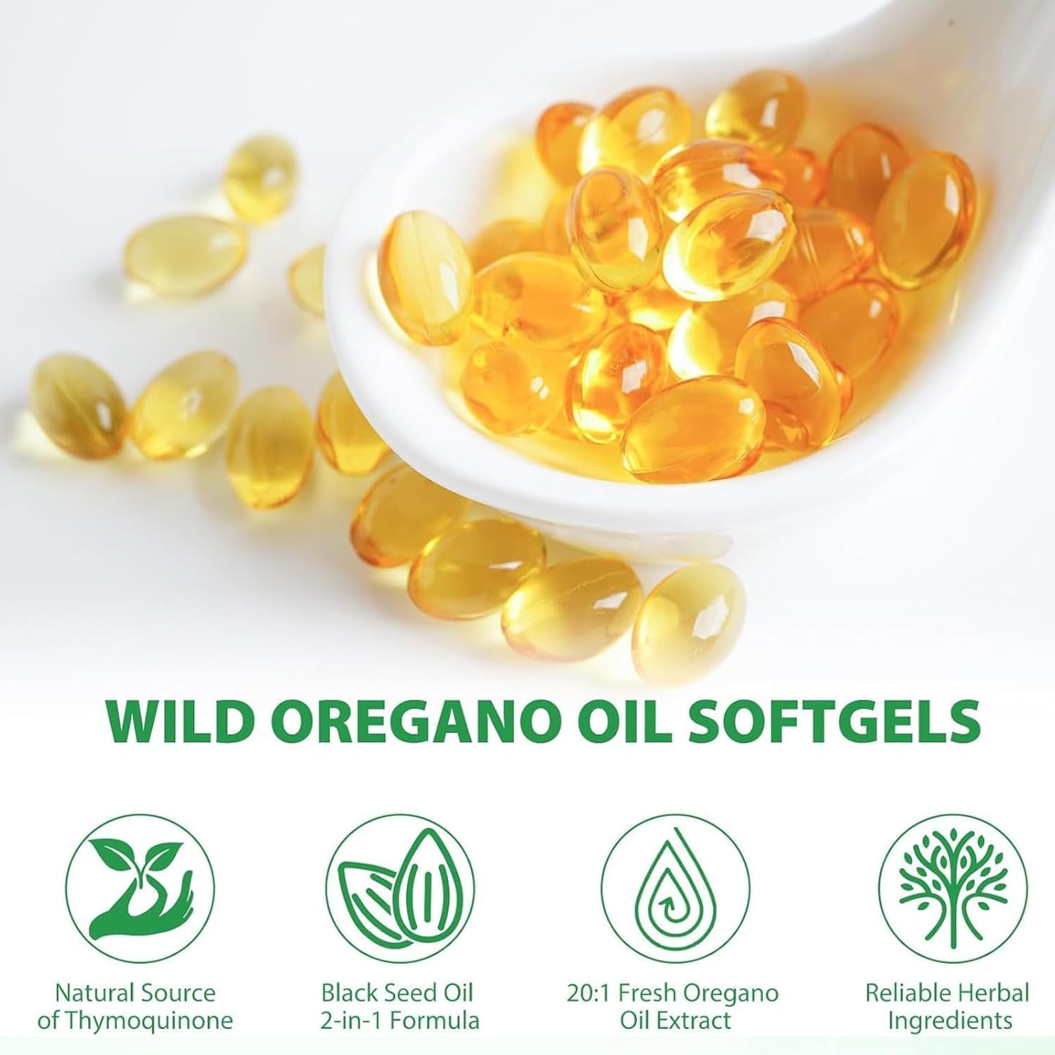 Wuject Mezcla de orégano y semilla negra, vista de ingredientes naturales y potentes.