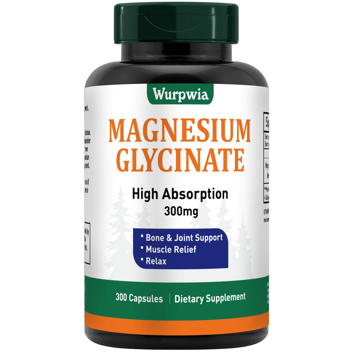 Wurwia Magnesium glicinato, vista frontal de la botella, fácil consumo diario.