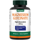 Wurwia Magnesium glicinato, vista frontal de la botella, fácil consumo diario.