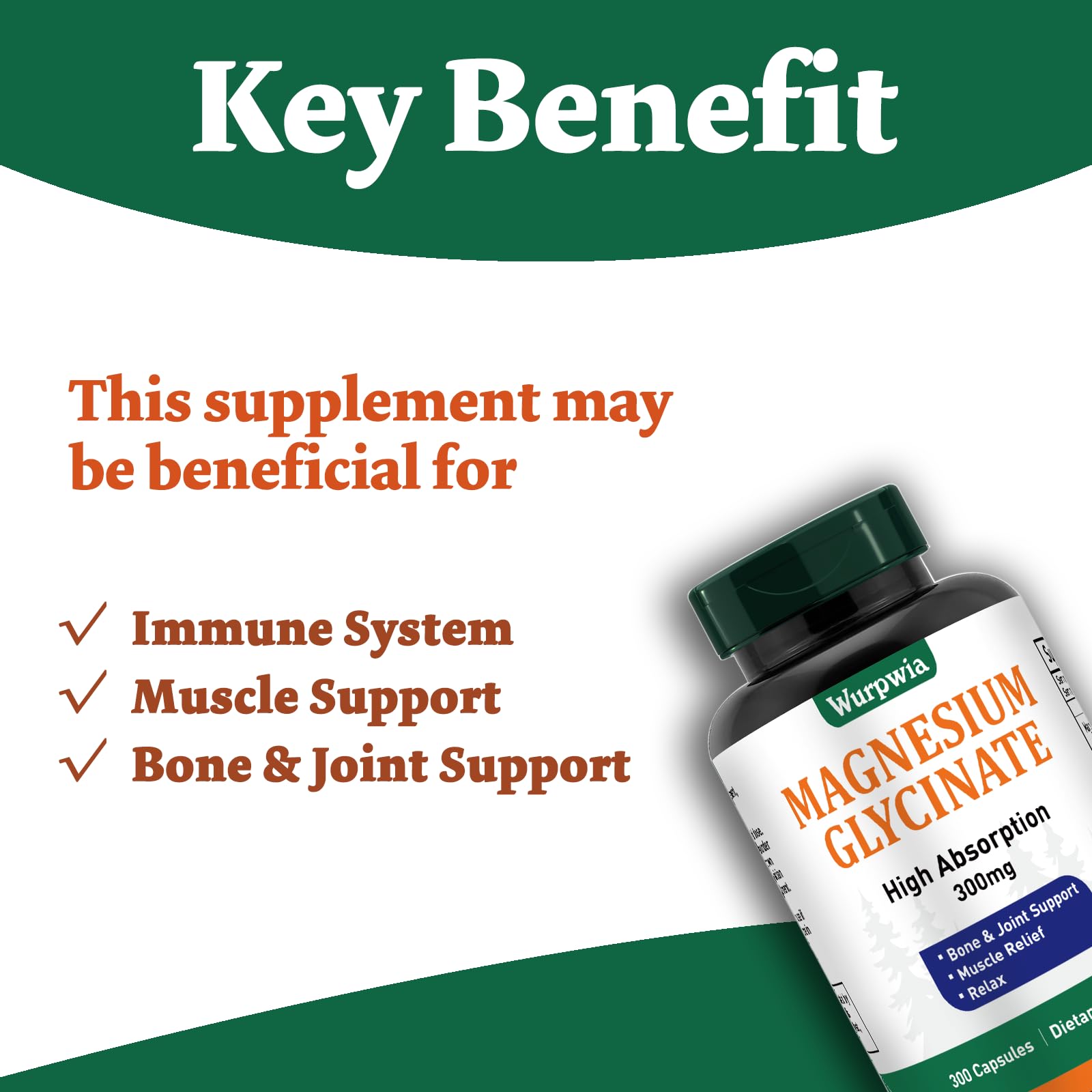 Wurwia Magnesium glicinato, cápsulas sin gluten con etiqueta legible.