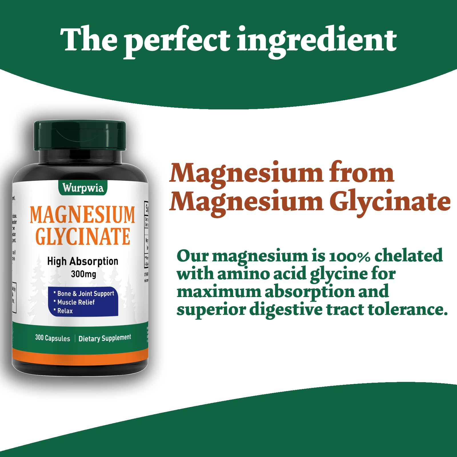 Wurwia Magnesium glicinato, uso diario recomendado y mayor absorción en cápsulas.