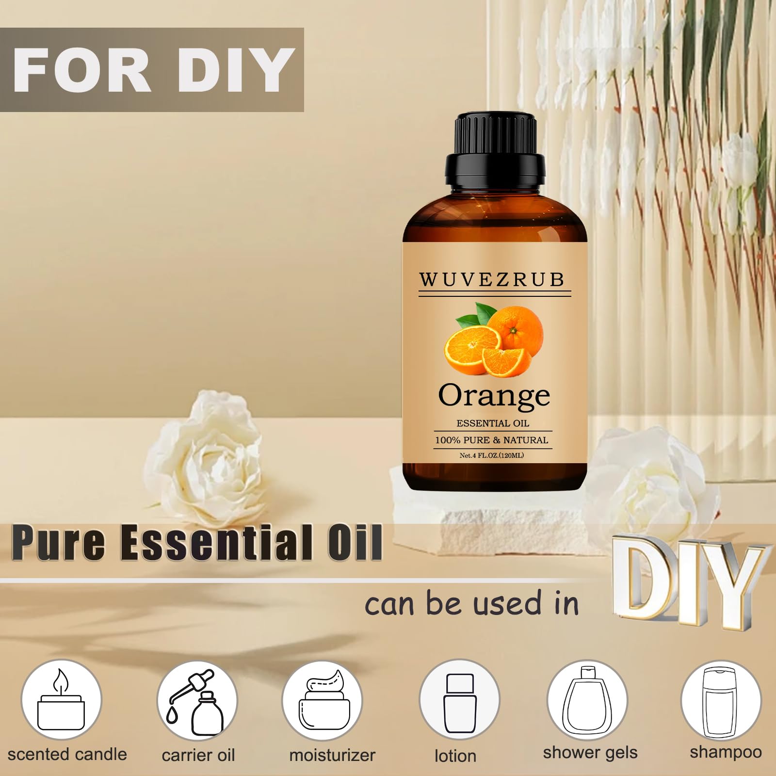 Wuvezrub Aceite Esencial de Naranja para cuidado de la piel, añade a tónicos o cremas.