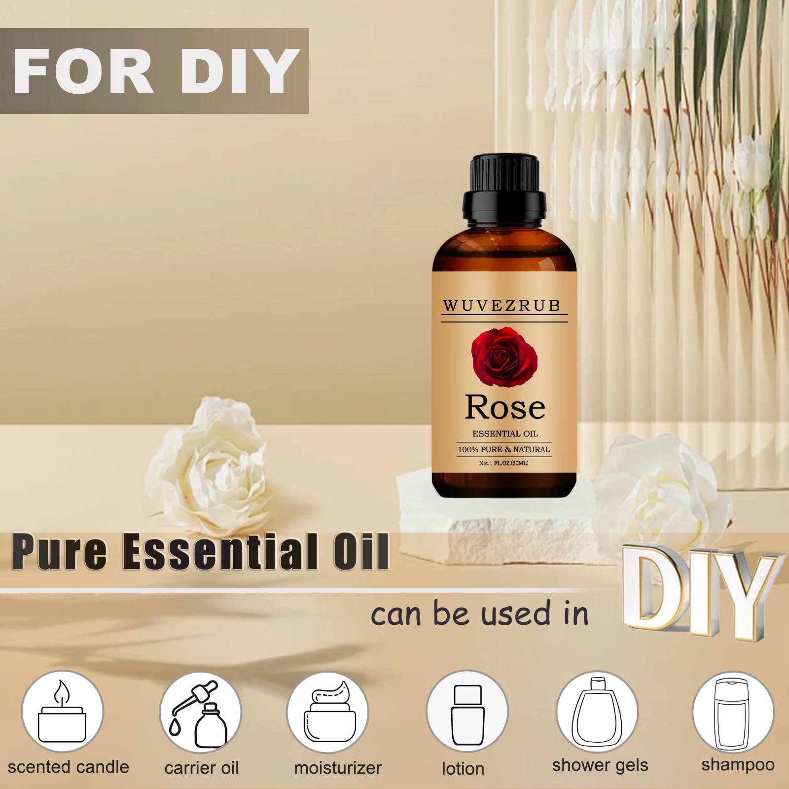Aceite esencial rosa de Wuvezrub para cuidado de la piel.