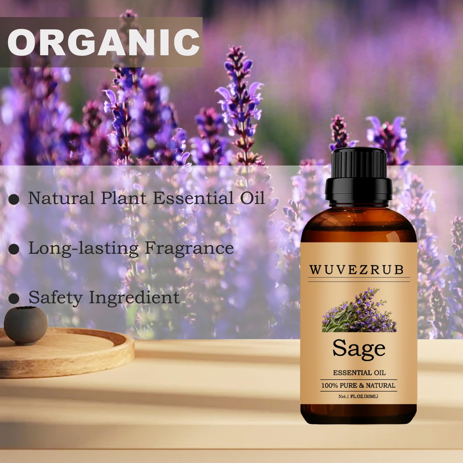 Wuvezrub Aceite Esencial de Salvia para piel, uso en cuidado facial