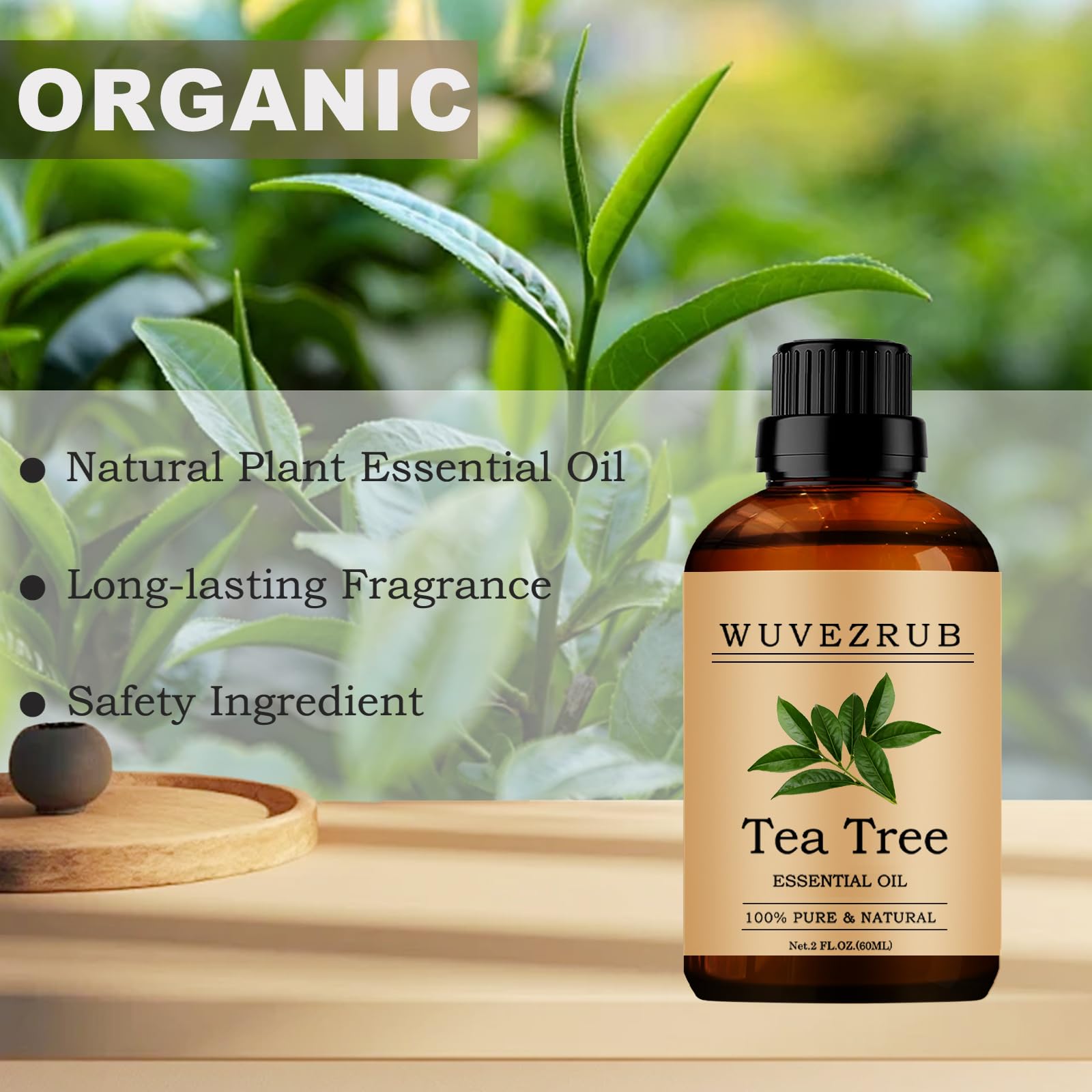 Wuvezrub Aceite de árbol de té: cuidado de piel, usa unas gotas en tónicos o cremas.