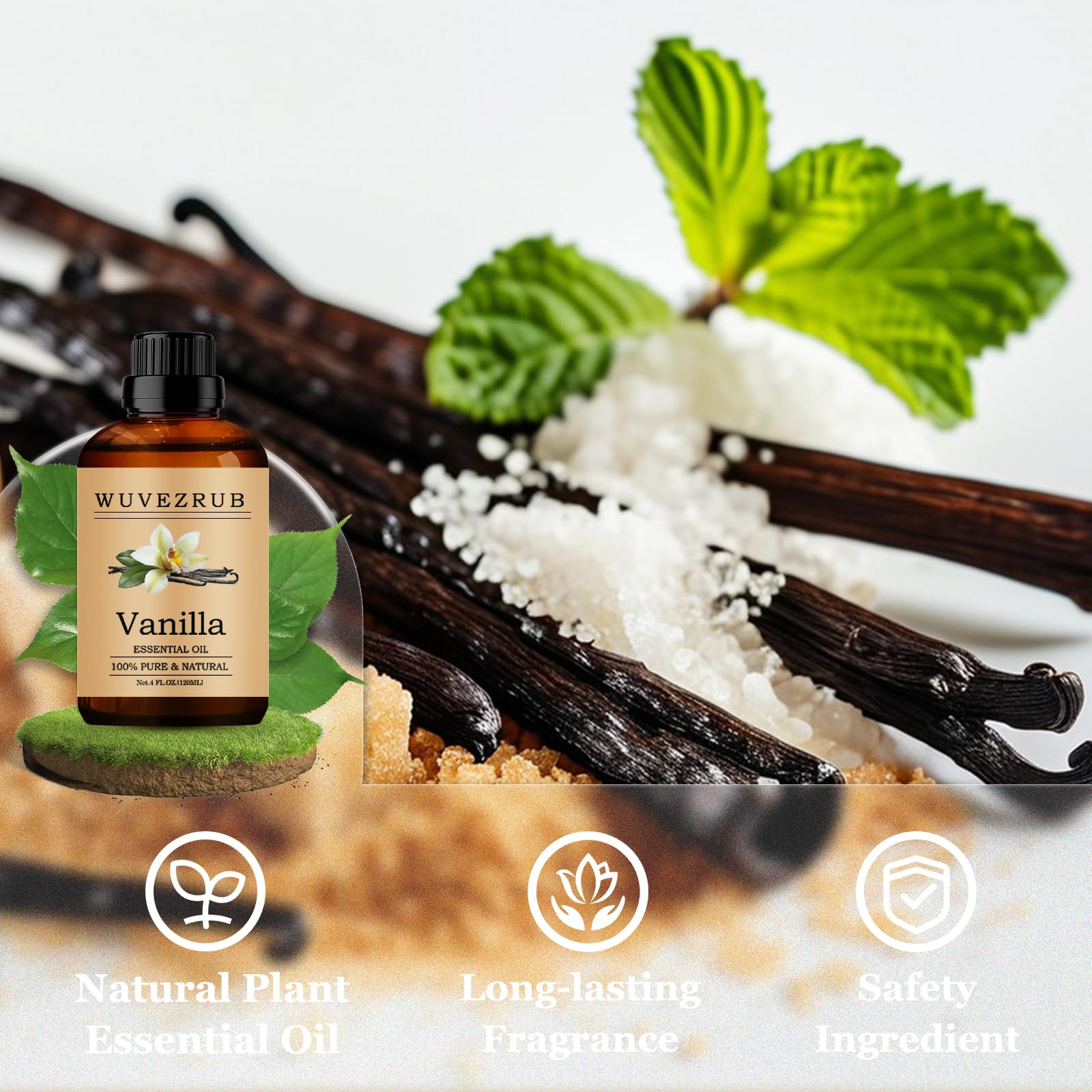 Frasco de 120 ml Wuvezrub, aceite puro de vainilla para fragancias duraderas.