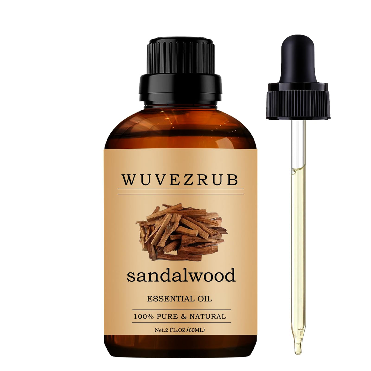 Wuvezrub aceite esencial de sándalo en botella de 60 ml para aromaterapia.