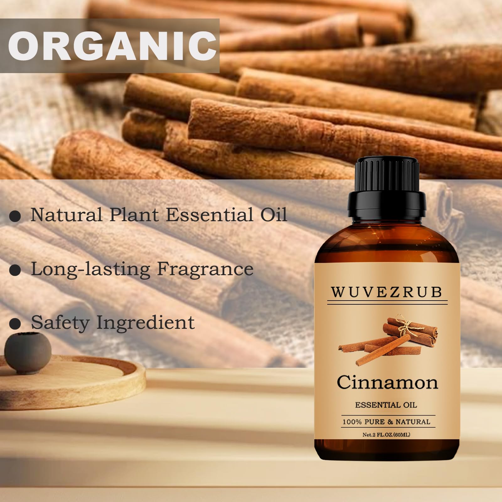 Wuvezrub canela, cuidado de piel: añade 1–2 gotas diluidas en productos.