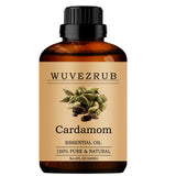 Wuvezrub Cardamomo: aceite puro en botella, vertido para aroma cálido en el hogar.