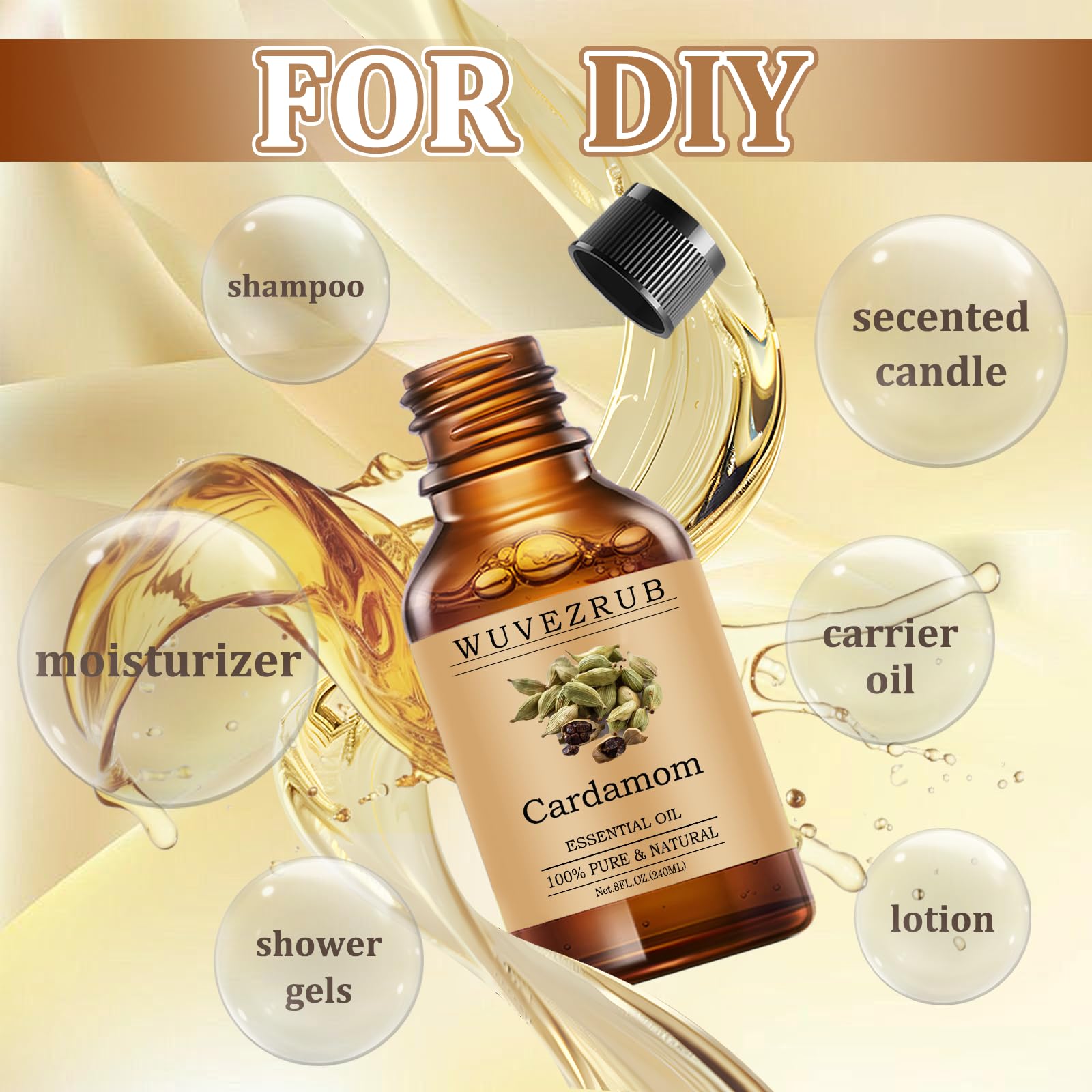 Wuvezrub Cardamomo: difusor en uso con aceite esencial para ambiente relajante.