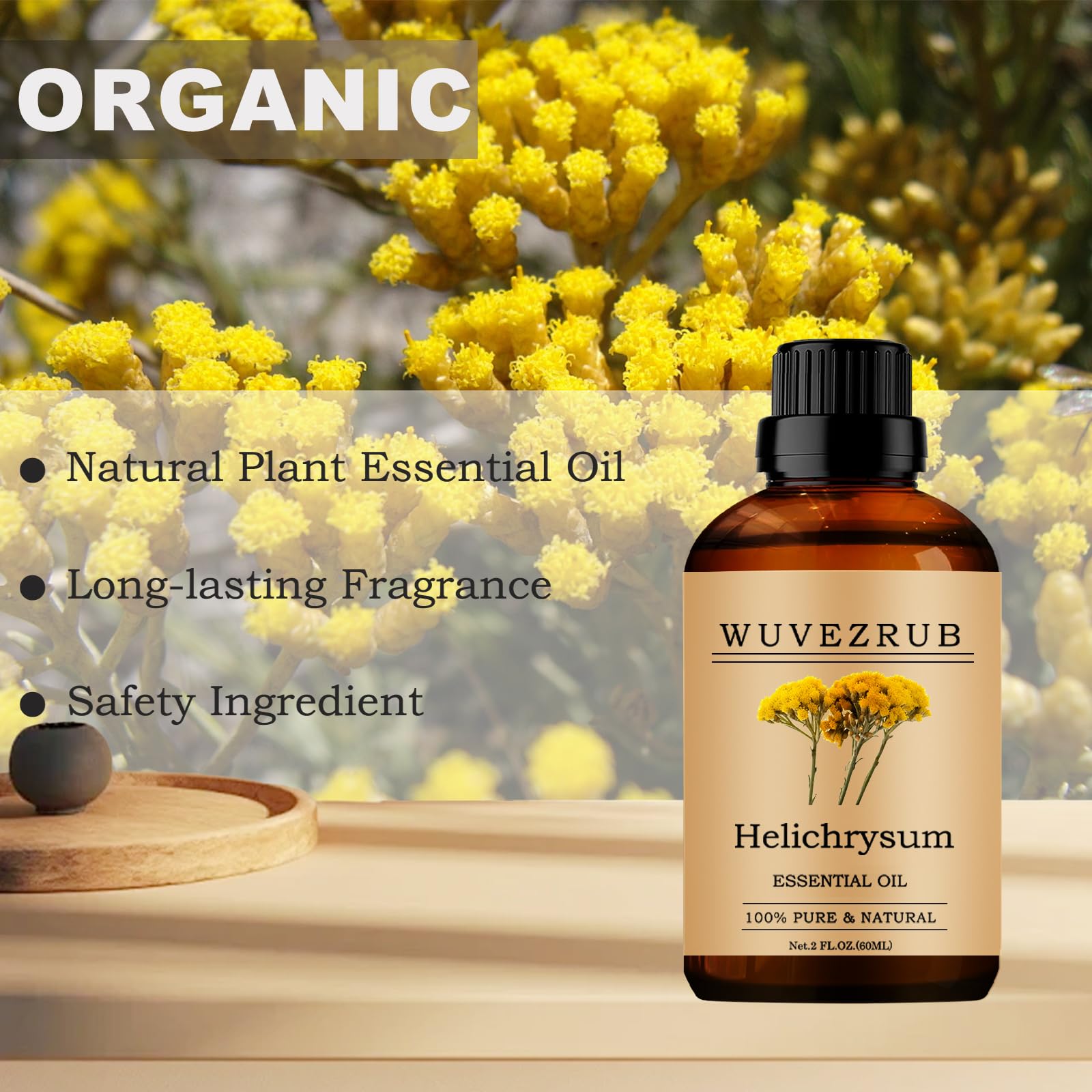Wuvezrub Helichrysum en piel: 1-2 gotas en tónicos o cremas.