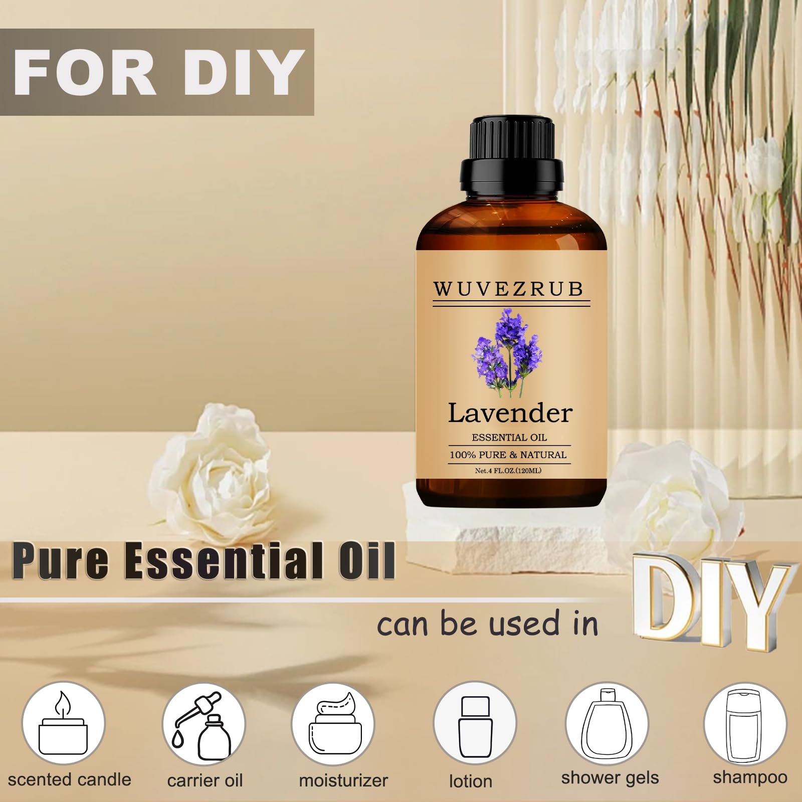 Wuvezrub Lavanda cerca del difusor emitiendo aroma suave.