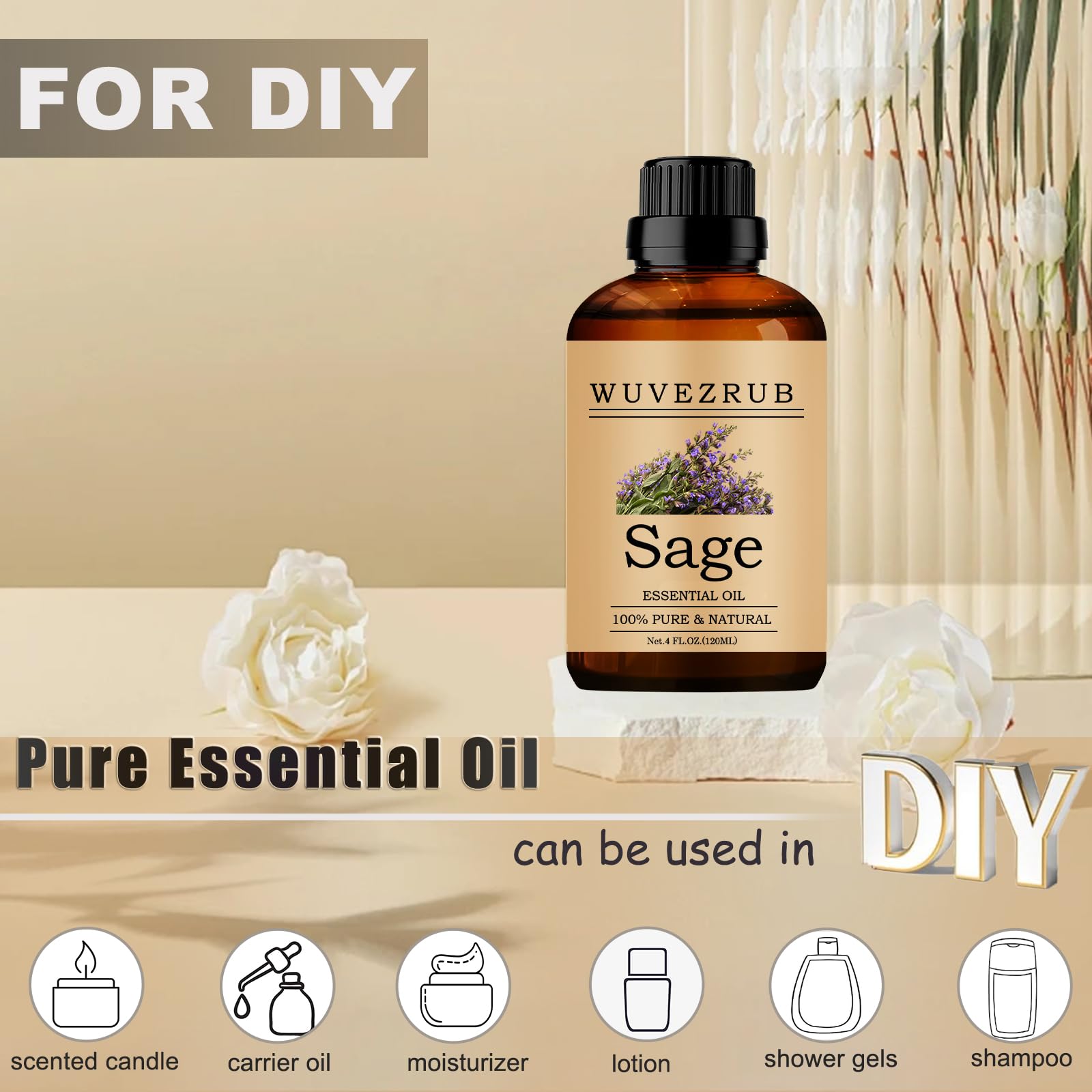Wuvezrub Salvia aceite esencial fragancia casera, ideal para velas, jabones y cosmética.