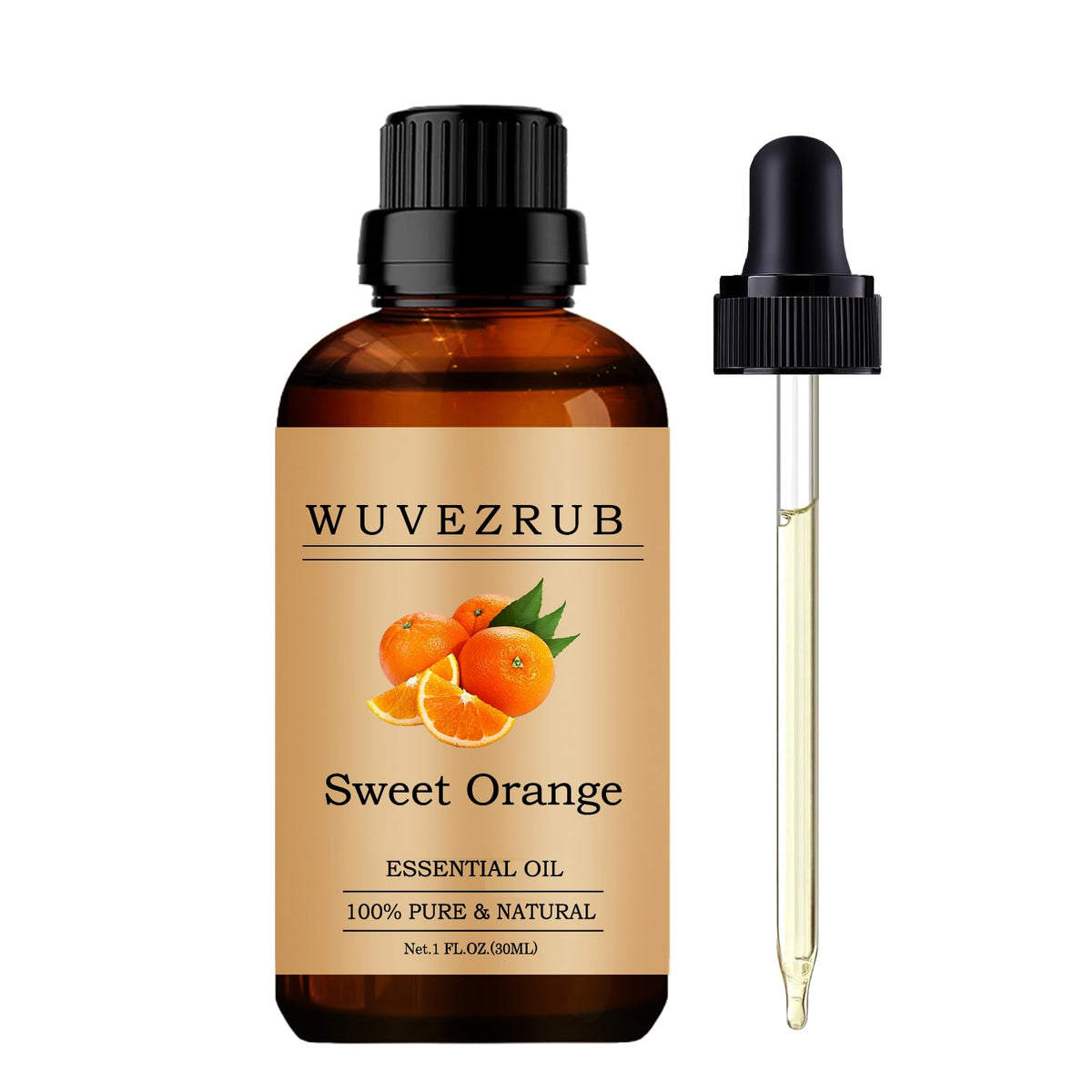 Wuvezrub Naranja Dulce: botella frontal para aromaterapia.