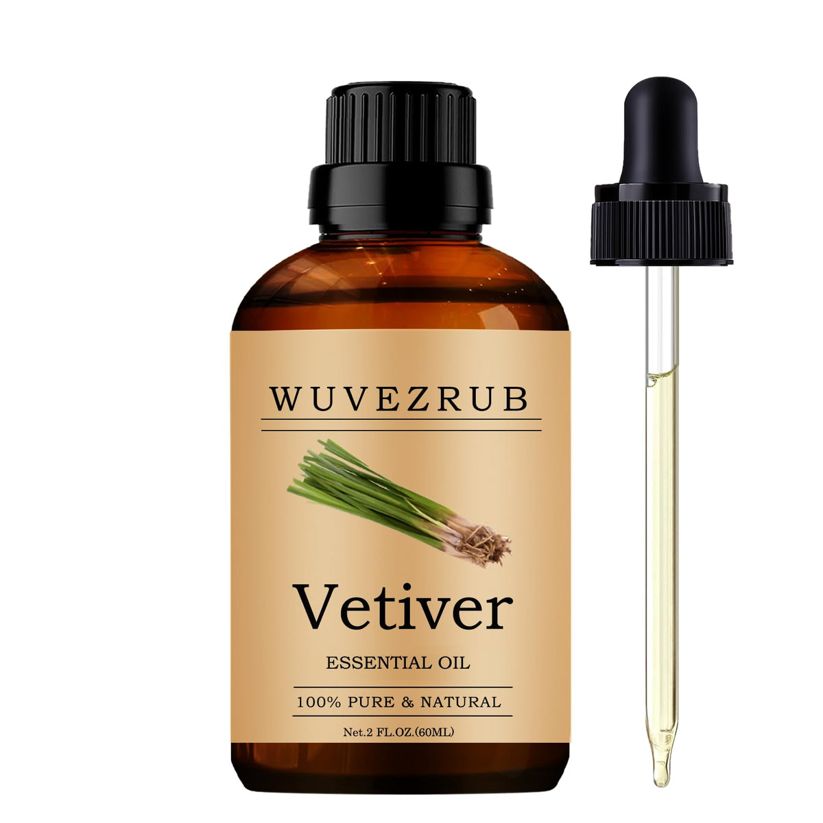 Aceite Vetiver Wuvezrub en botella de 60 ml, aroma cálido para difusor