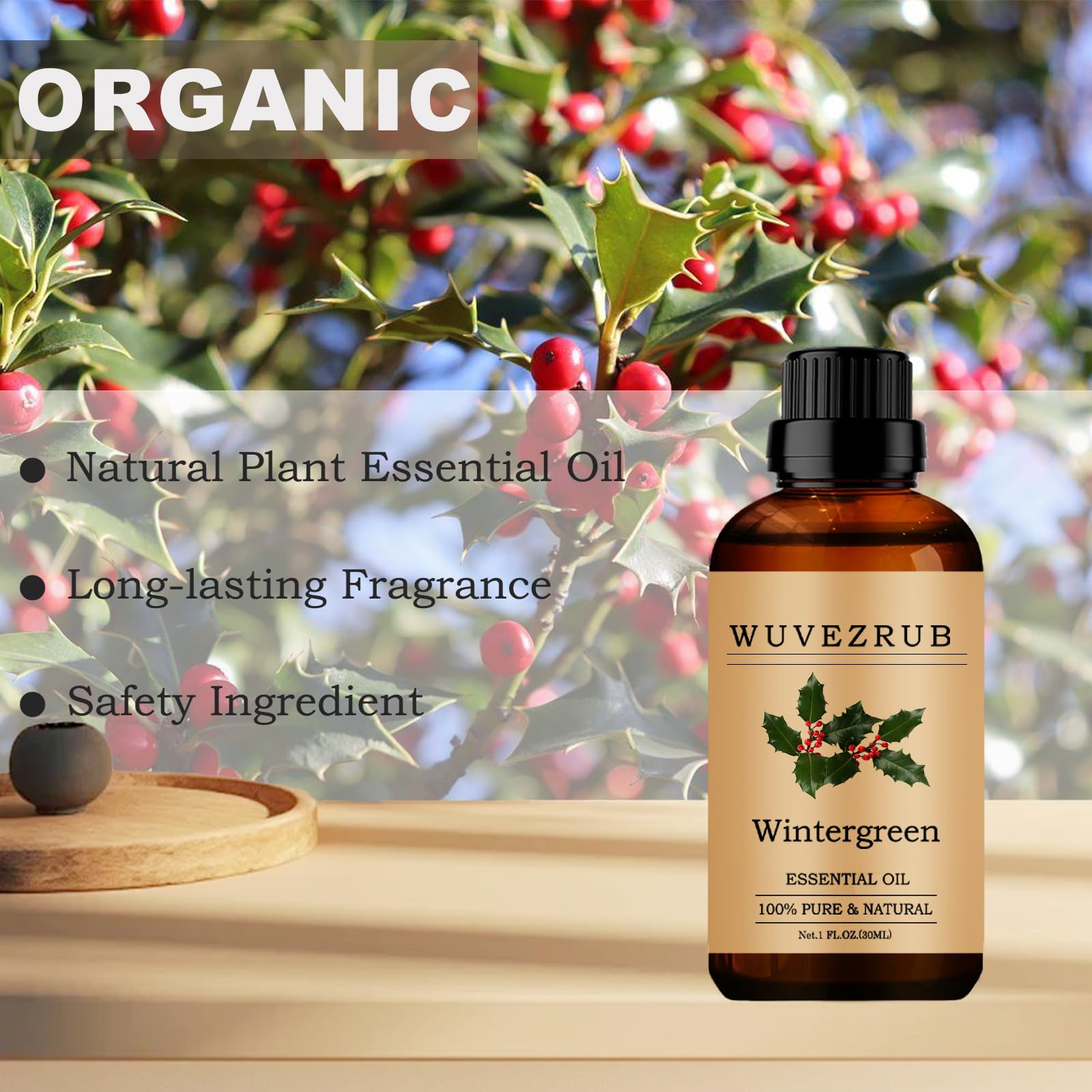 Wuvezrub Wintergreen para cuidado de la piel con gotas diluidas.