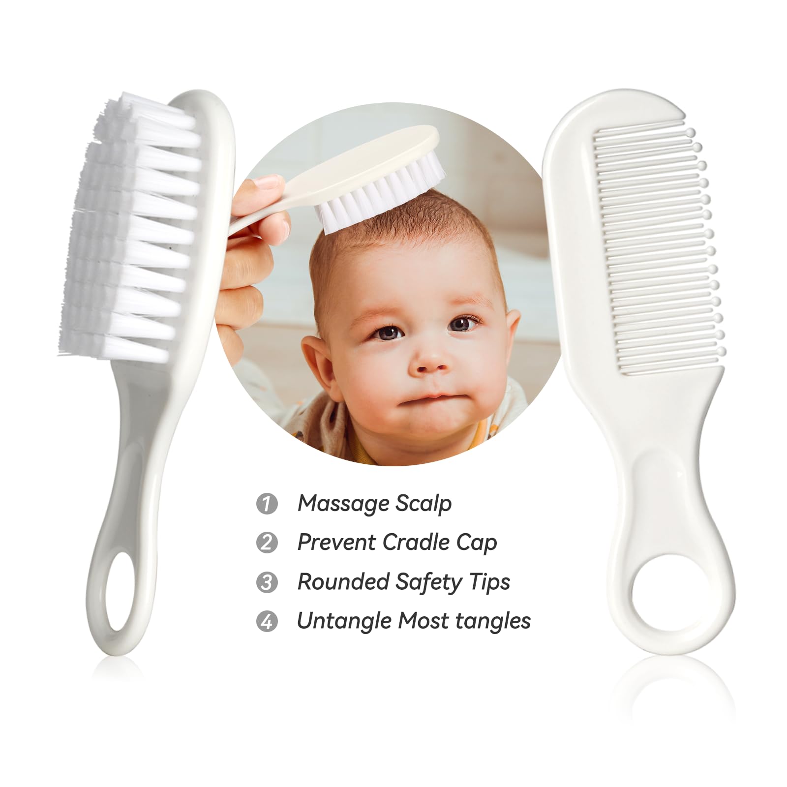 Cepillo y peine para bebe de WXA, cepillado suave para cabello delicado.