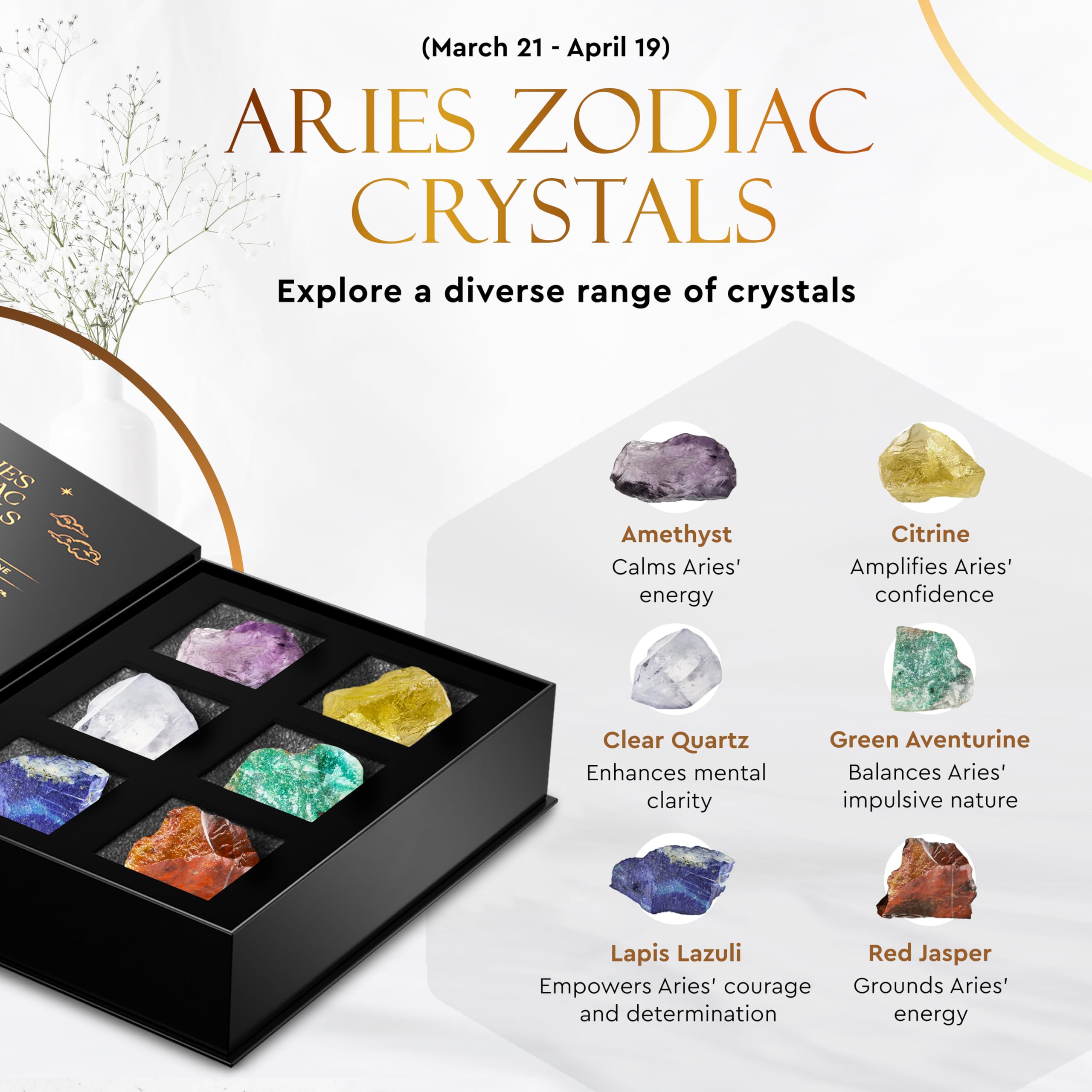 Wyspell Aries Conjunto de Cristales Citrina: estimula creatividad y enfoque.