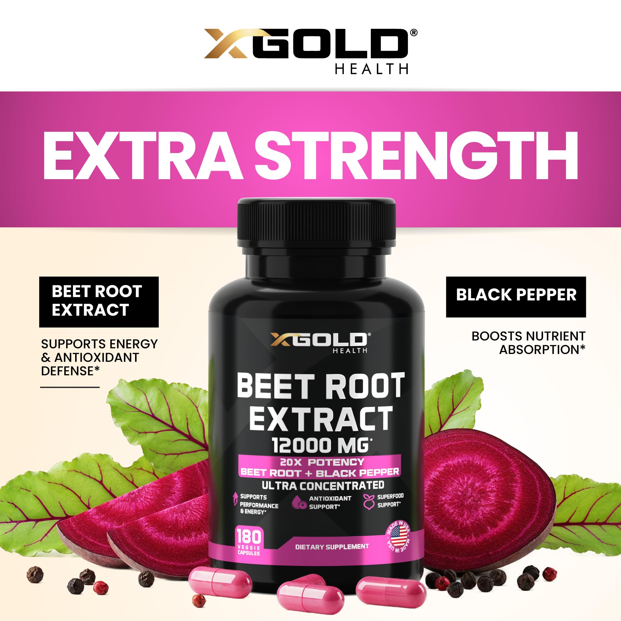 X Gold Health cápsulas vegetarianas con nitratos naturales para vitalidad diaria.