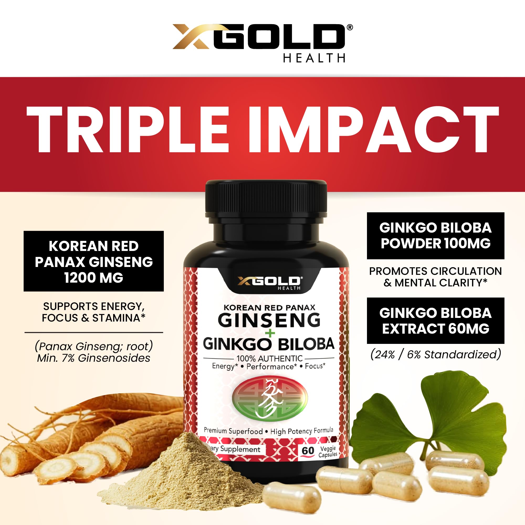 X Gold Health fórmula fuerza extra con ginseng y ginkgo