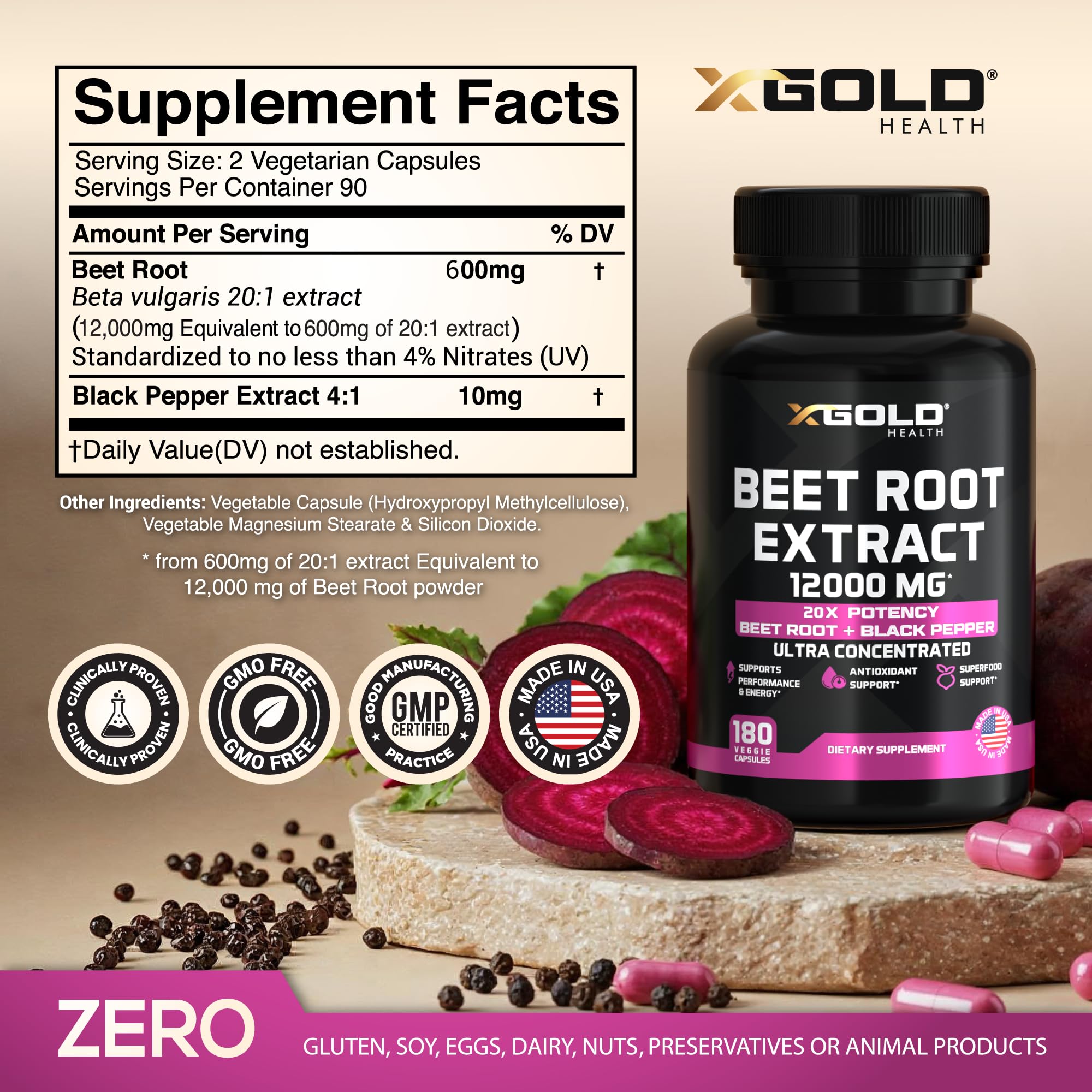 X Gold Health ingredientes naturales con pimienta negra para mejor absorción.