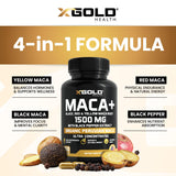 X Gold Health Maca roja peruana, cápsulas, equilibrio hormonal suave.