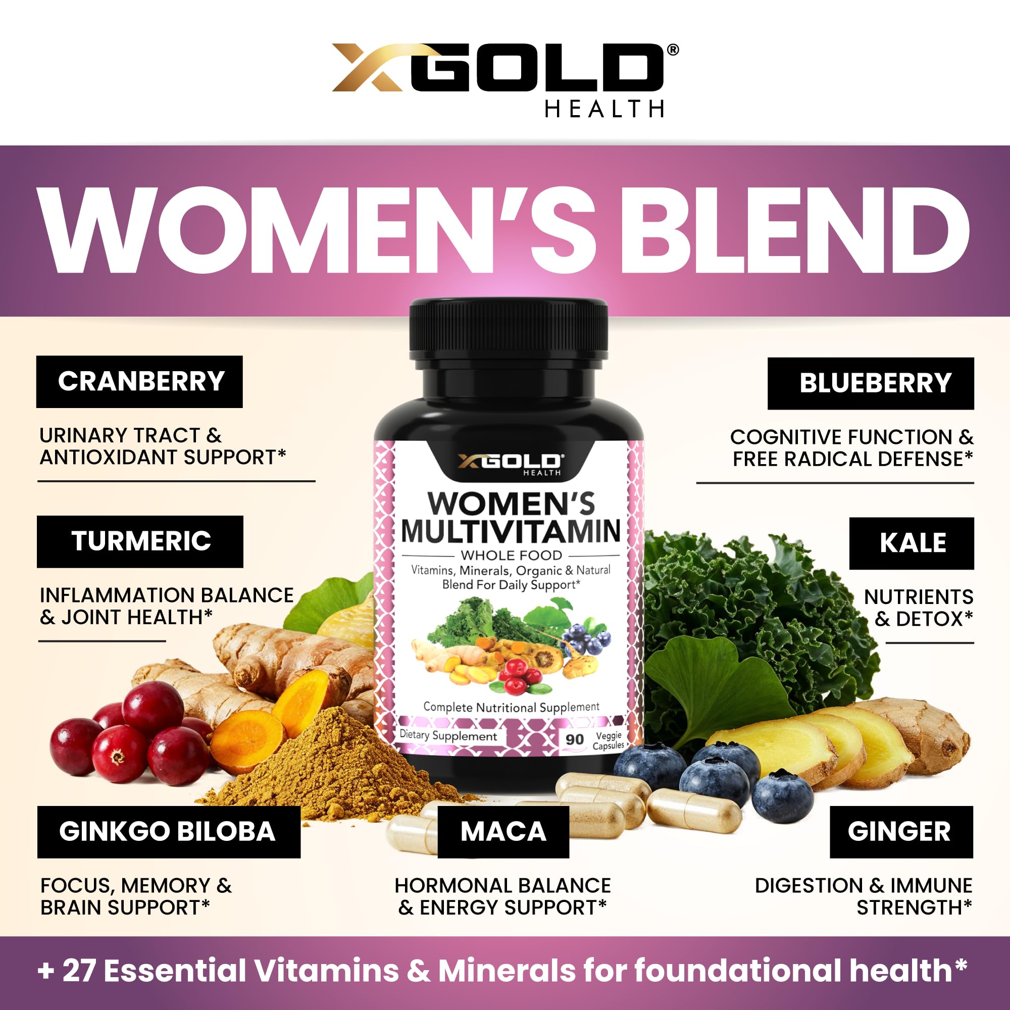 X Gold Health mezcla de superalimentos orgánicos para vitalidad femenina.