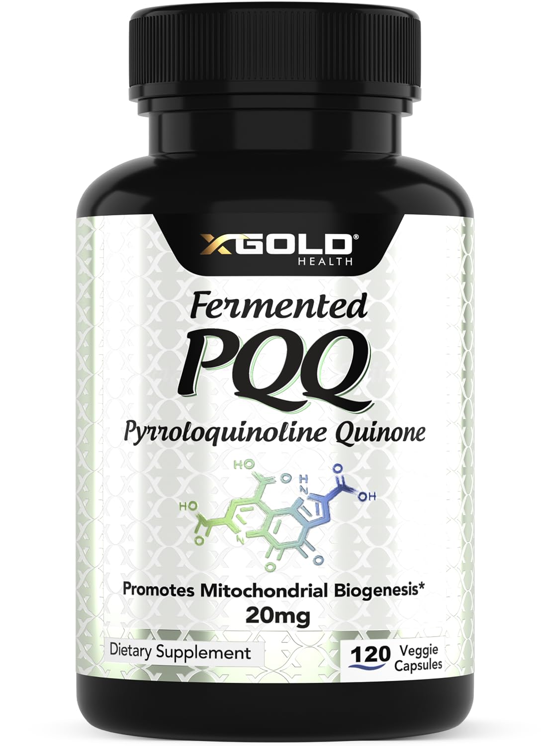 X Gold Health PQQ 20 mg: botella visible para apoyar energía celular sostenida