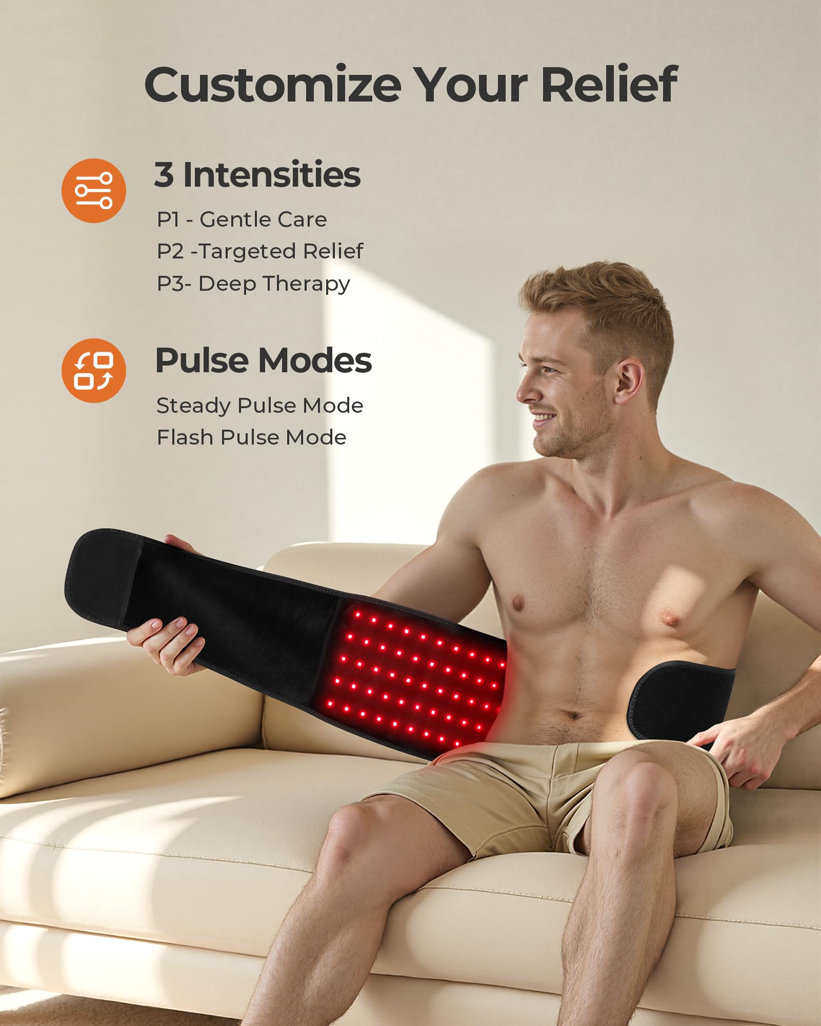 XASLA luz-infrarroja-850nm en cinturon para relajación muscular profunda.