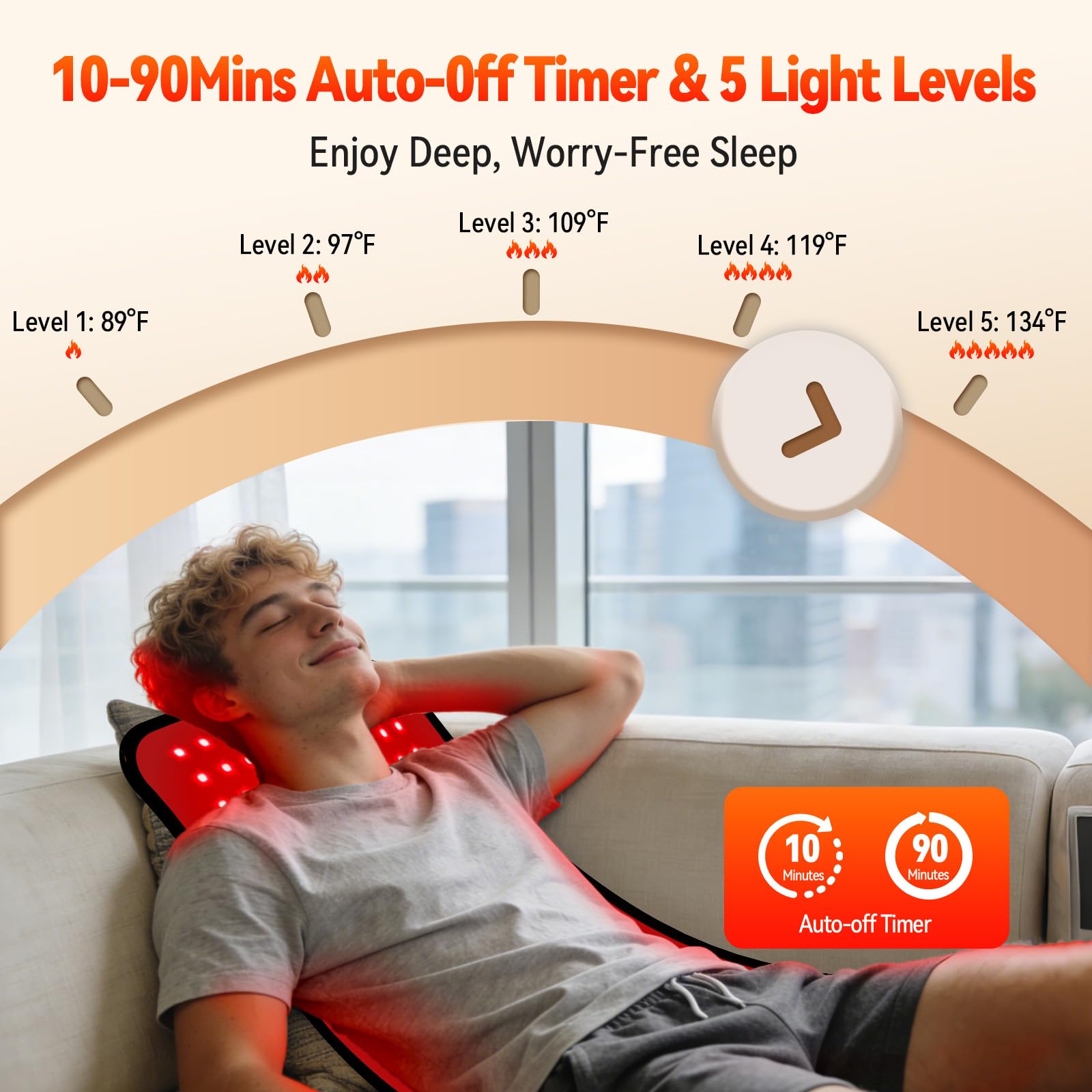 Temporizador ajustable de 10 a 90 minutos para sesiones seguras.